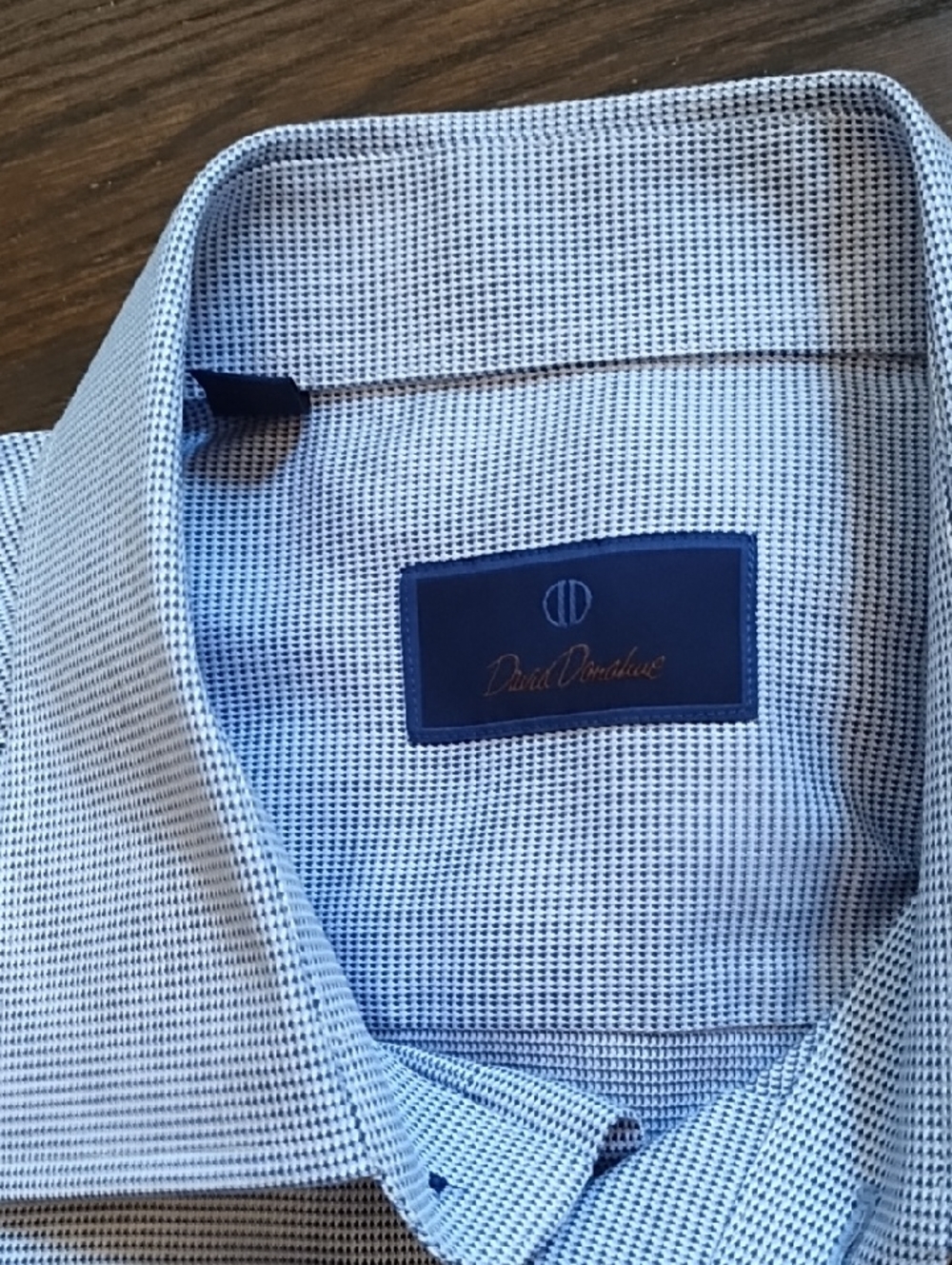 David Donahue Blue Micro-Check Dress Shirt